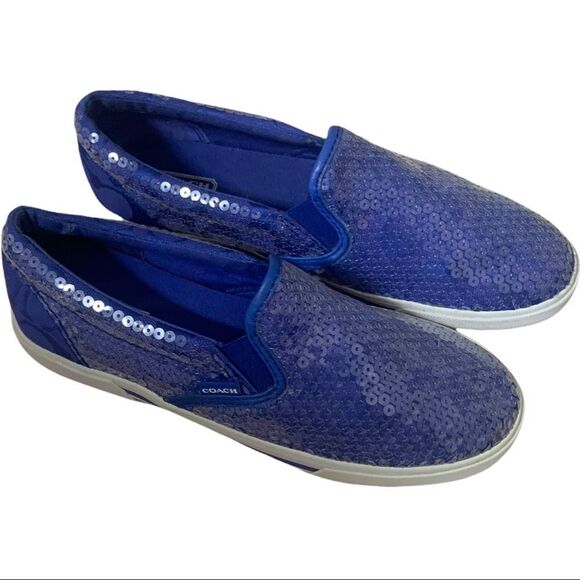 Coach Blue Sequin Slip On Sneakers Mob Wife  Sz 6.5 - Picture 2 of 4